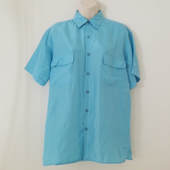 Cedars Sport Silk Light Blue Short Sleeve Blouse - Picture 8 of 8